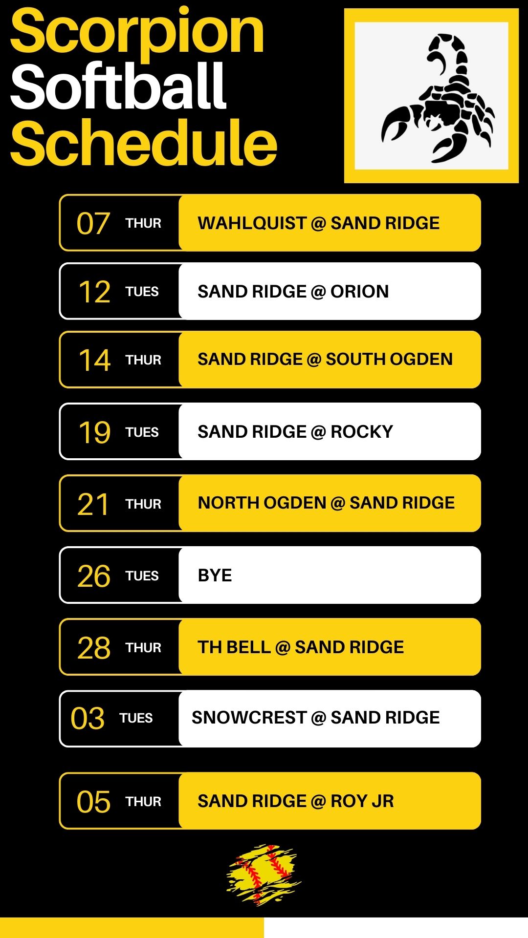 Sand Ridge Softball Schedule 2023